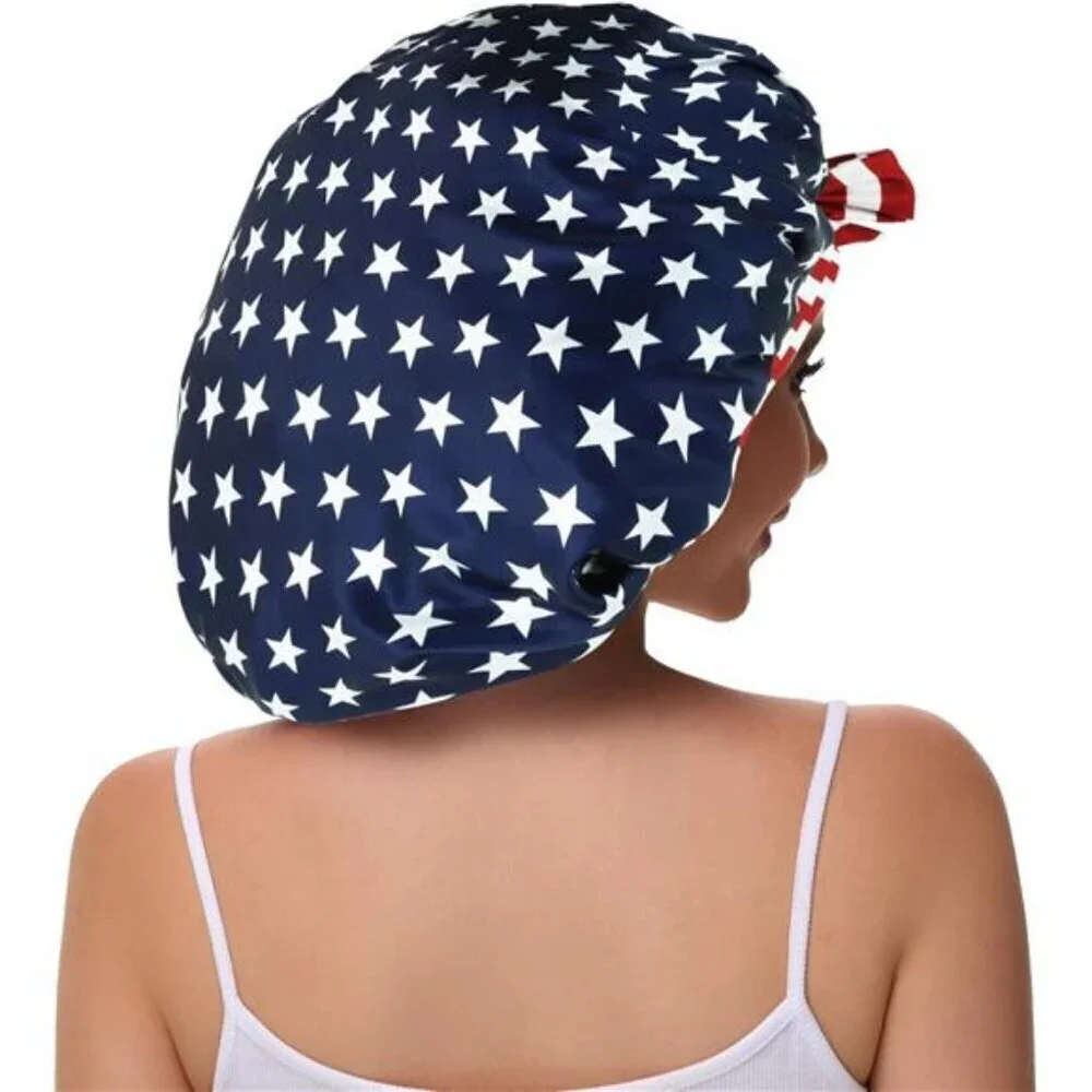 American Flag Satin Sleep Bonnet – Patriotic Stars & Stripes with Oversized Bow